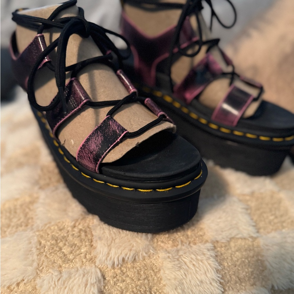 Dr. Martens Nartilla Black and Pink Platform Wrap Around Sandals Sz 8